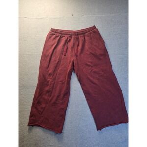 Aeropostale Burgundy Wide Leg Sweatpants Raw Hem Cropped Fleece Joggers Large